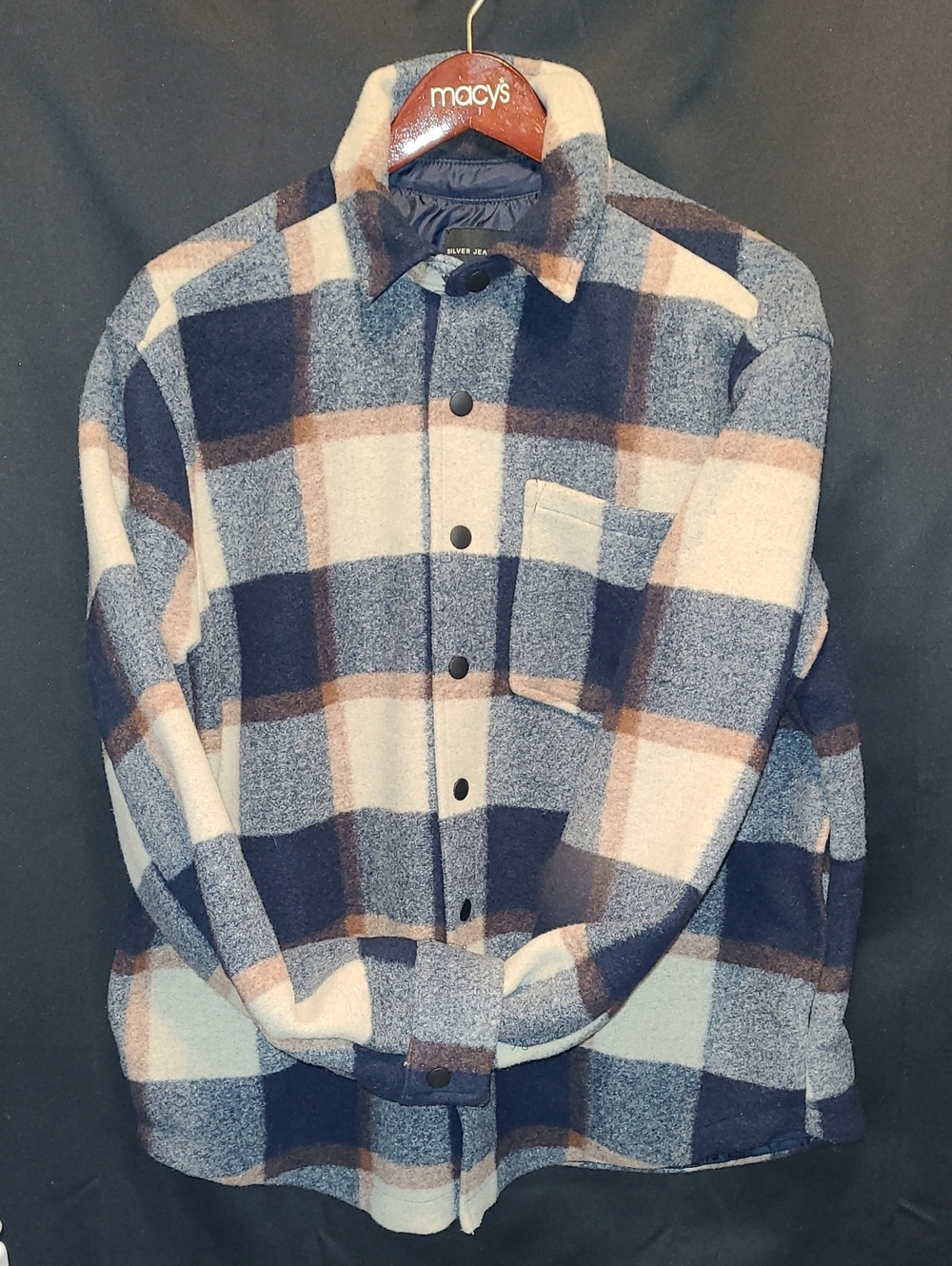 SILVER JEANS CO Men's Plaid Button-Up Jacket - Navy & Cream XL